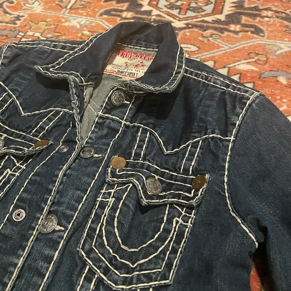 True Religion Men's Jimmy Super T Denim  Distressed Jean Jacket Size XL - Picture 7 of 9
